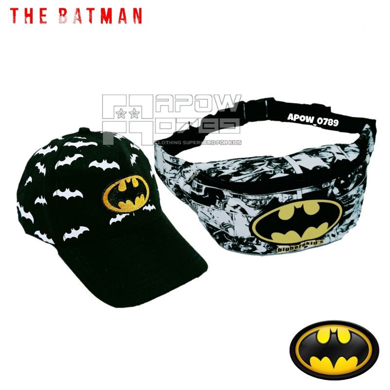 Tas Waistbag BATMAN Paket 2in1/ Tas Bahu Anak Laki laki/Free Topi Baseball anak Usia 2-10thn