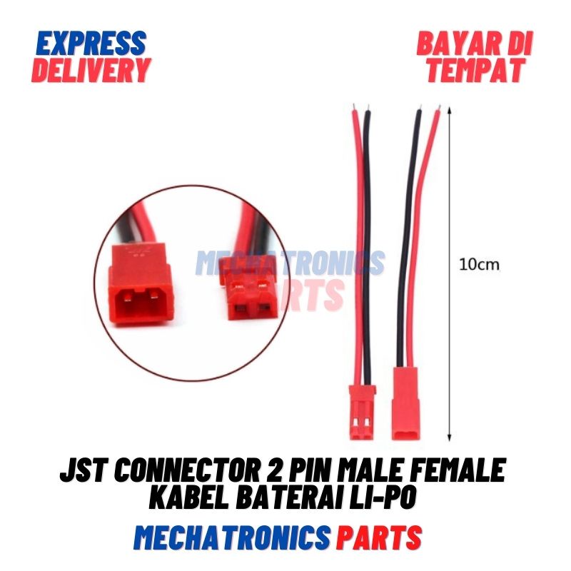 2PCS [SOC-9026] JST CONNECTOR 2 PIN MALE FEMALE KABEL BATERAI LI-PO BATTERY LIPO SYP 2