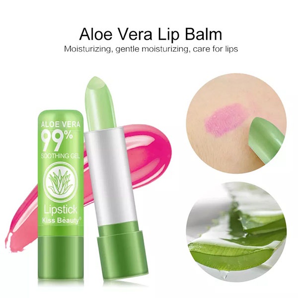 Kiss Beauty Lip Balm Aloevera / Pelembab Bibir Aloe Vera Natural Refresh &amp; Moisture Dapat Berubah Warna Sesuai Temperatur / TV-73