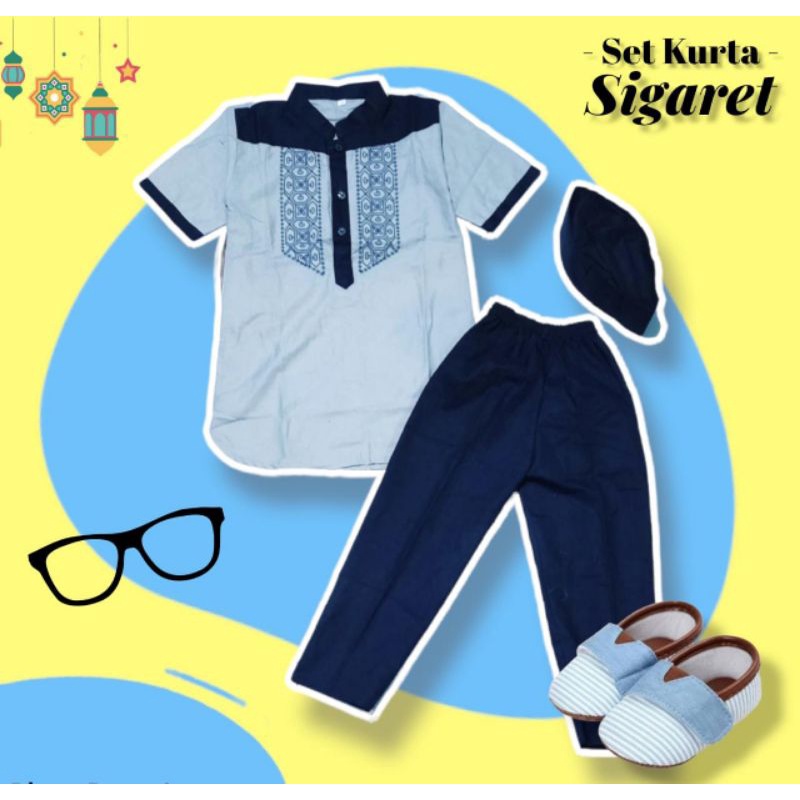 SETELAN KOKO KURTA SIGARET PENDEK // KOKO ANAK BORDIR // KOKO MODERN// KOKO ANAK 1 SAMPAI 12 TAHUN // GEMILANG CLOTHING