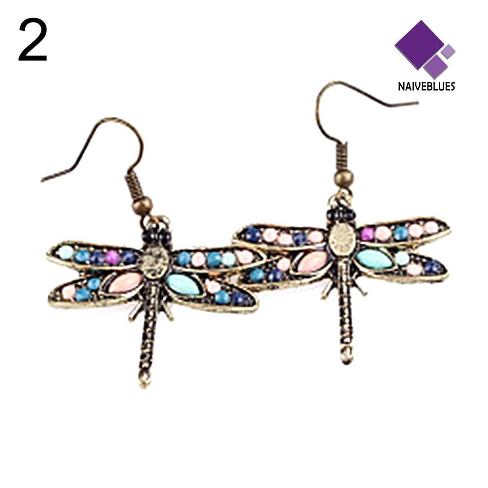 Anting Bentuk Butterfly Dragonfly Aksen Berlian Imitasi Gaya Bohemian Untuk Wanita