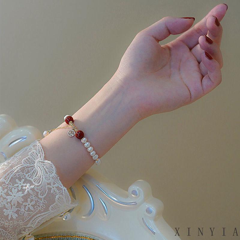 Xia.id Gelang Tangan Wanita Desain Mutiara Hijau Gaya China Retro Untuk Hadiah