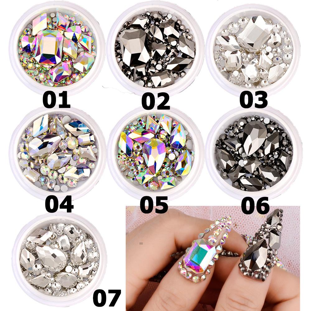 AUGUSTINA Agustina Kuku Rhinestones 3D DIY Flat-back Akrilik Ukuran Campur Batu Kaca