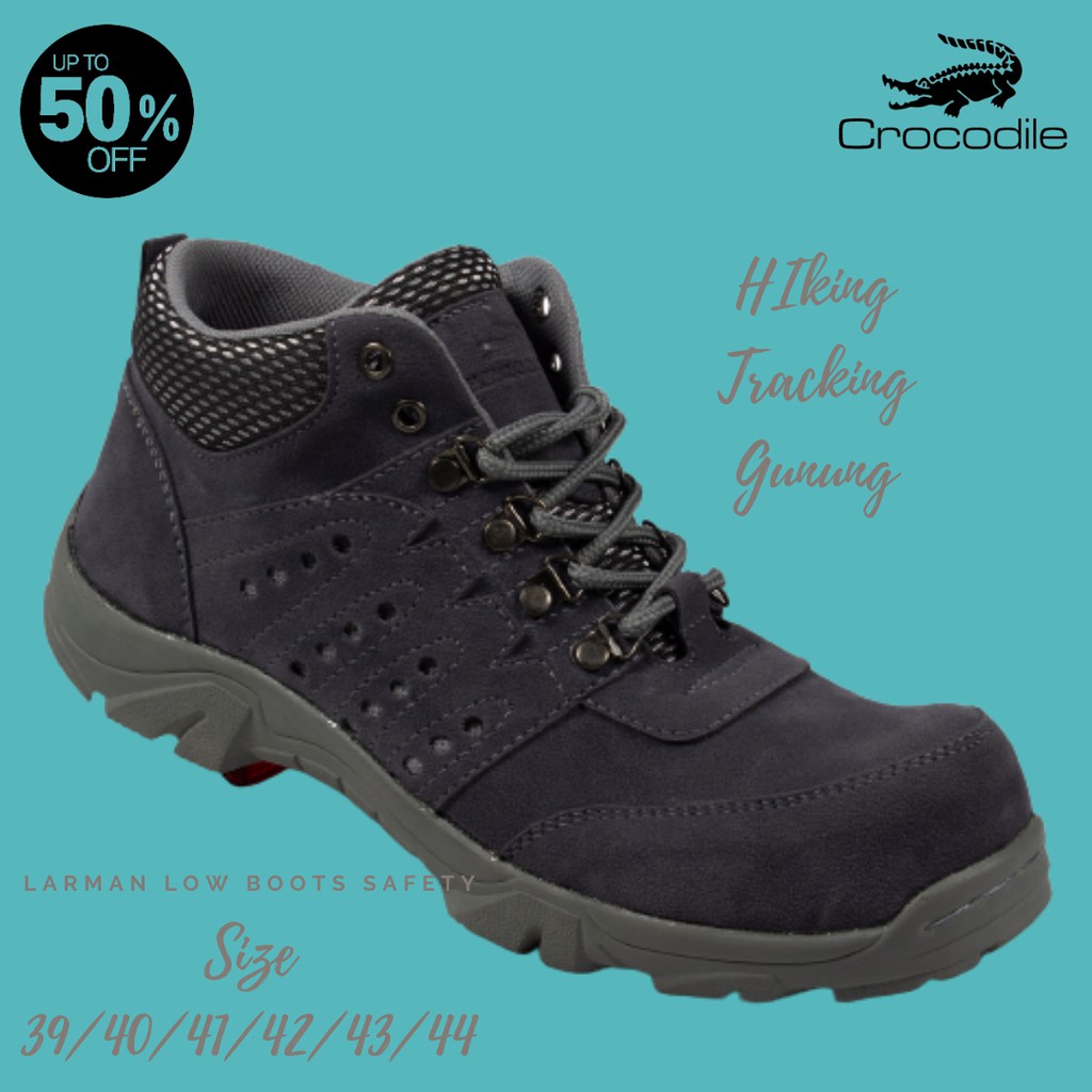 COD!! Sepatu Pria Crocodile Larman Abu Low Boots Pendek Ujung Besi Outdoor Hiking Gunung Anti Selip