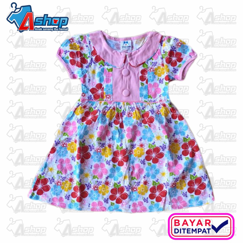 Dress Anak Motif Bunga Kancing Lucu Size 2-3 tahun