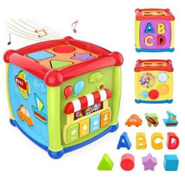 Mainan Edukasi Anak Bayi Music Piano dan Puzzle Fancy Cube Shape Sorting Box 2 in