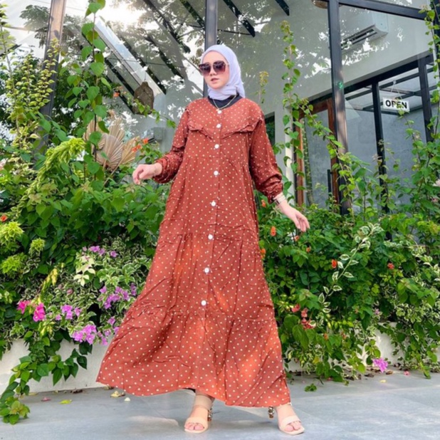 Aisyah Gamis Maxi Dress Kondangan Wanita Muslim Bahan Rayon Kancing Depan Terbaru Ld 110 Size XL