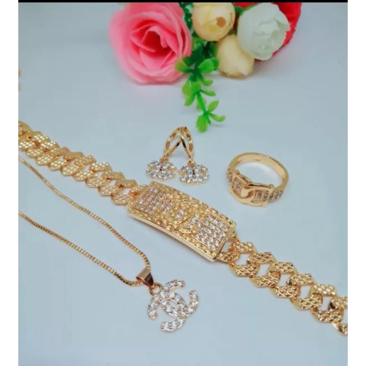 SET DEWASA PERMATA MEWAH PERHIASAN WANITA PREMIUM LAPIS EMAS 24 K