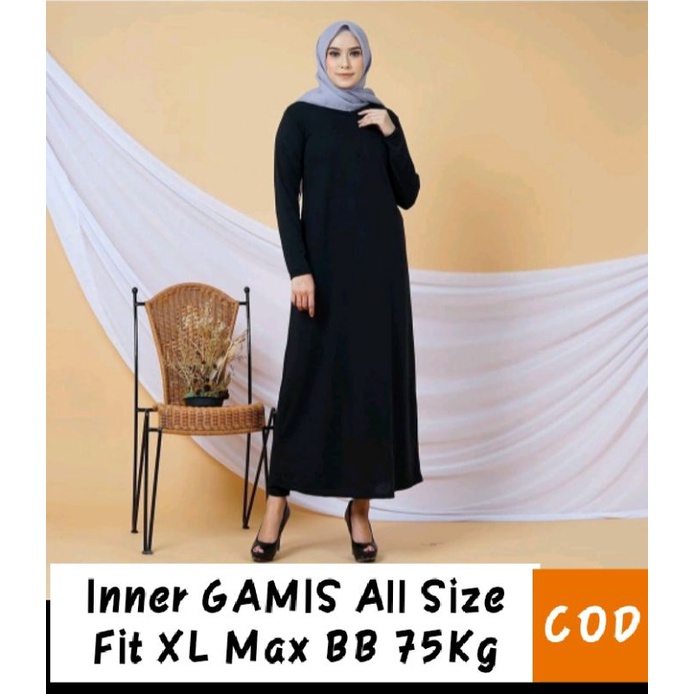 MANSET GAMIS SPANDEK LENGAN PANJANG WARNA HITAM / inner GAMIS COCOK UNTUK BB 45-65 KG/ GAMIS SPANDEK ANTI GERAH TERLARIS BISA COD ( BAYAR DI TEMPAT )