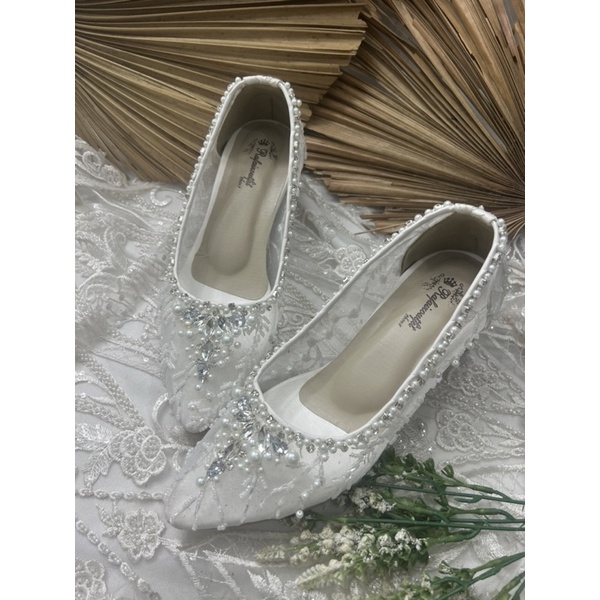 sepatu wanita pesta jellyta putih 5cm kaca