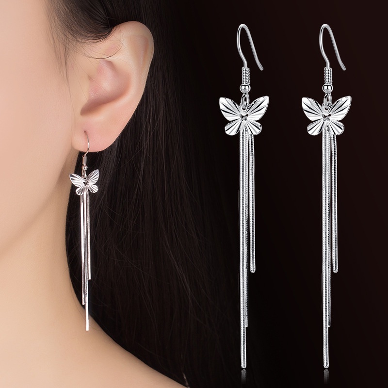 Anting Perak 925 Wanita Kupu-kupu Anting-Anting Kolom Air Perhiasan Fashion