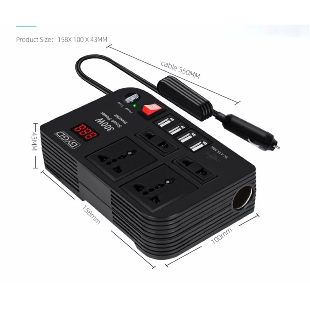 Inverter Mobil 300watt Car Power Lighter 4 soket power &amp; 4 usb 4.1A