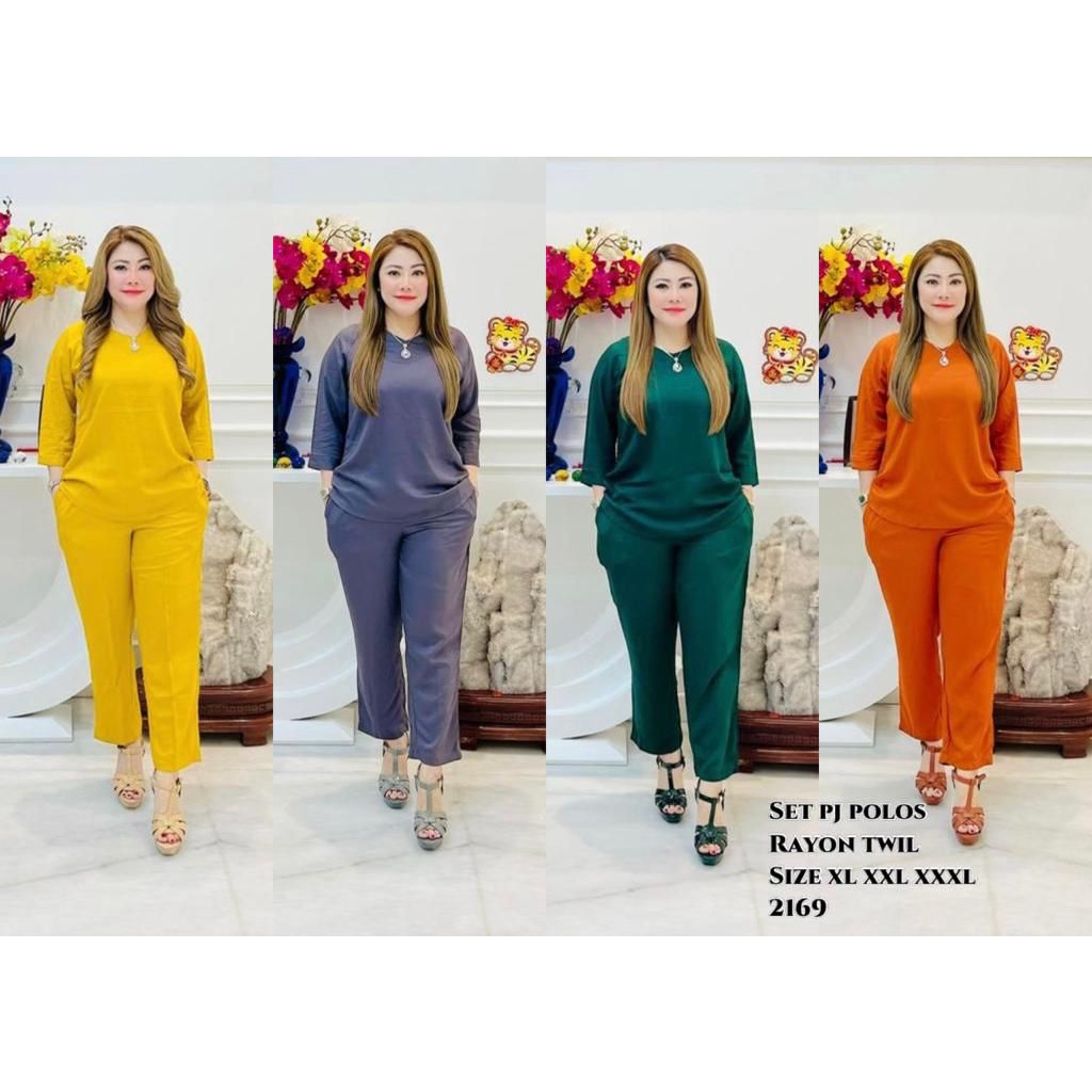 Stelan Big Size 2231 - Stelan Jumbo - Stelan Wanita - Set Rayon Twill - Set CP - CP Kerah Korean