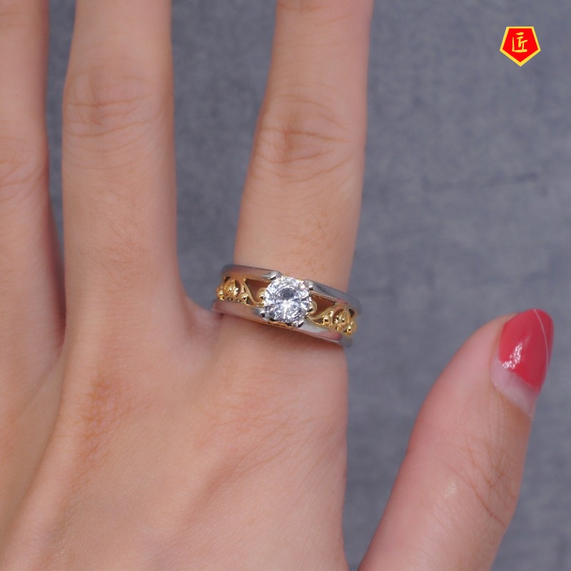 [Ready Stock]Creative Triangle Moissanite Ring Geometric 18K Gold Color Separation