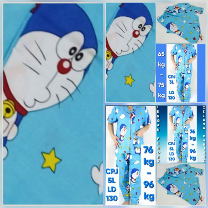 Baju Tidur Couple KUCING robot Lonceng Biru / Piyama katun karakter / Anak Cowok Cewek