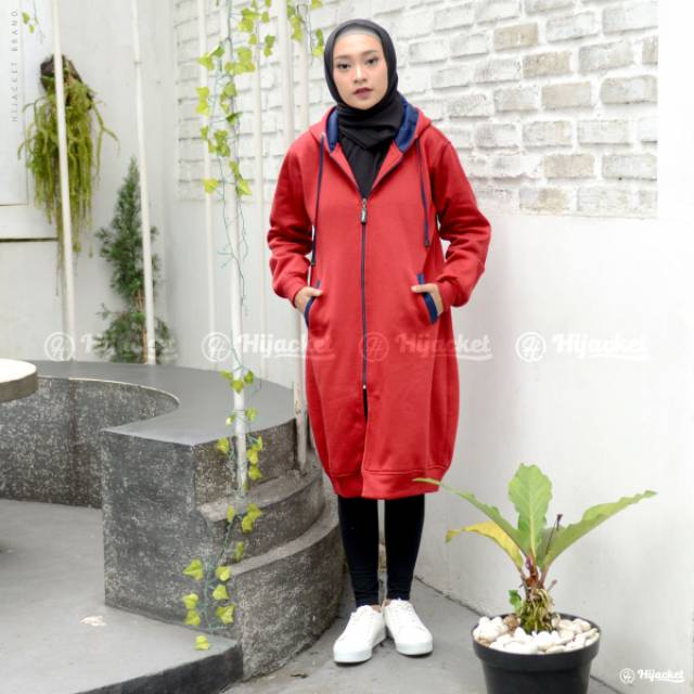 Hijacket® BASIC - Maroon x Navy | Jaket Muslimah | Jaket Hoodie Wanita Syar'i | Hijacket Original
