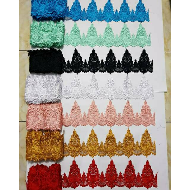 RENDA BORDIR ROLL KEBAYA PENGANTIN MOTIF CEMARA
