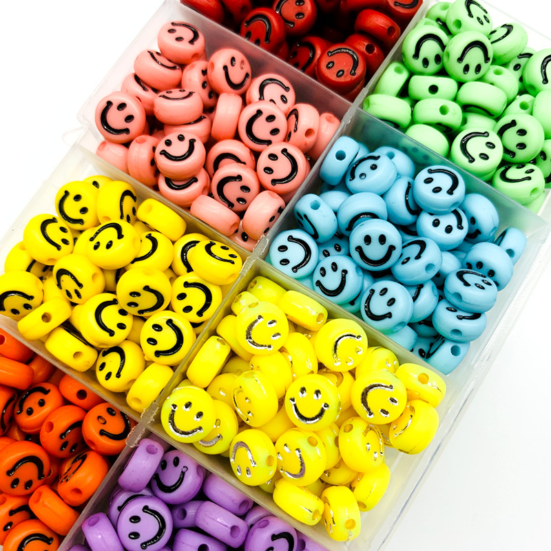 100pcs / Lot Manik-Manik Spacer Desain Smile Bahan Akrilik Ukuran 4mm X 7mm