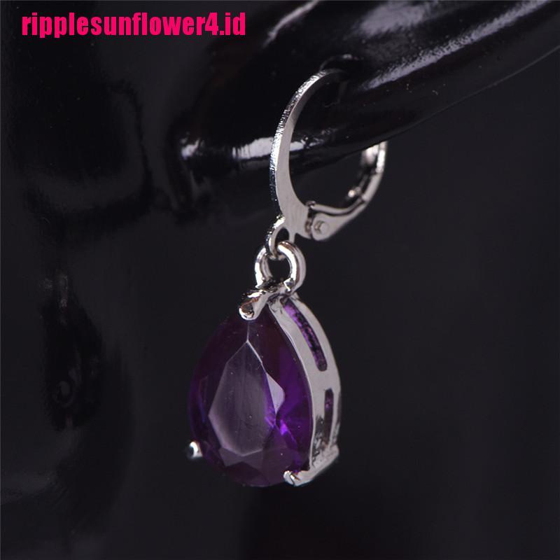 Anting Stud Hoop Lapis Silver Hias Amethyst Sapphire Untuk Wanita