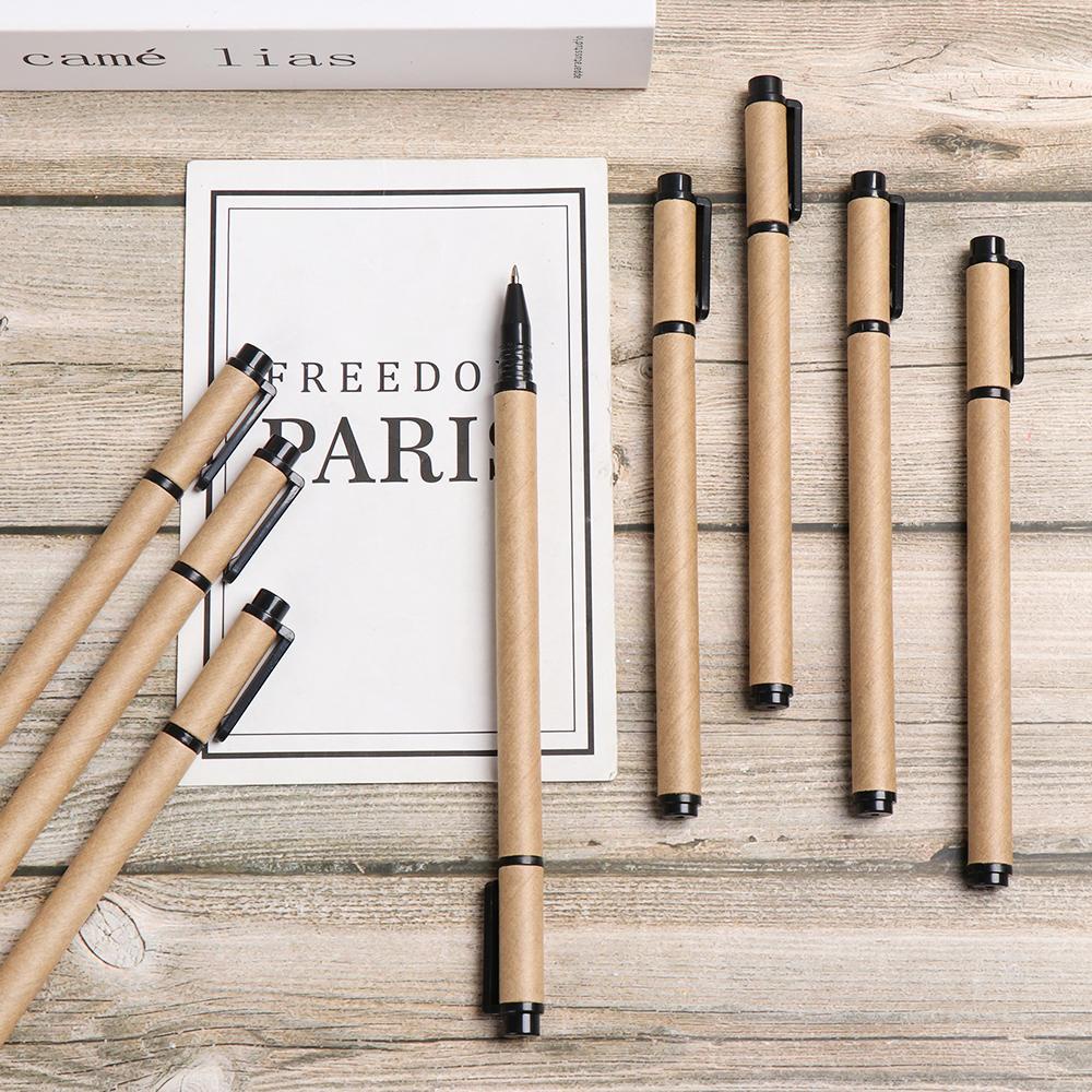 Suyo 2/5pcs Kraft Paper Pen Kantor Alat Tulis Halus Hijau Ramah Lingkungan Stationery Signature Pen