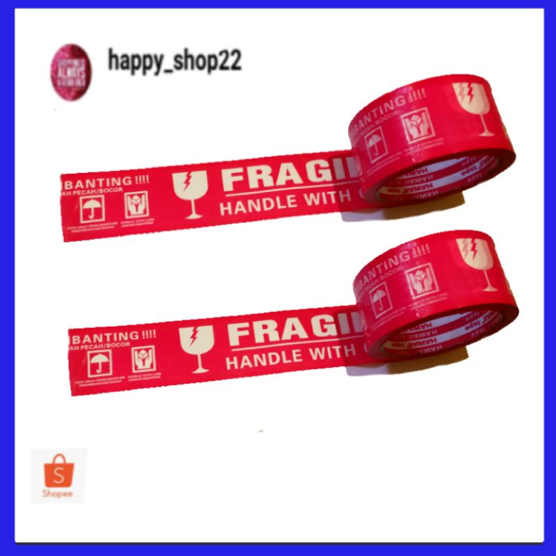 

lakban fragile paket jangan dibanting lem plastik merah putih ukuran 2 inch atau sekitar 5 cm