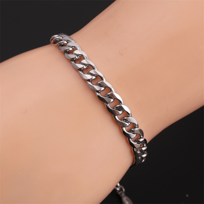 Gelang Rantai Bahan Stainless Steel Ukuran 7mm Gaya Punk Untuk Unisex