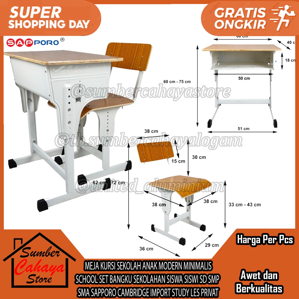 MEJA TULIS KURSI SEKOLAH ANAK MODERN MINIMALIS SCHOOL SET BANGKU SEKOLAHAN SISWA SISWI SD SMP SMA SA