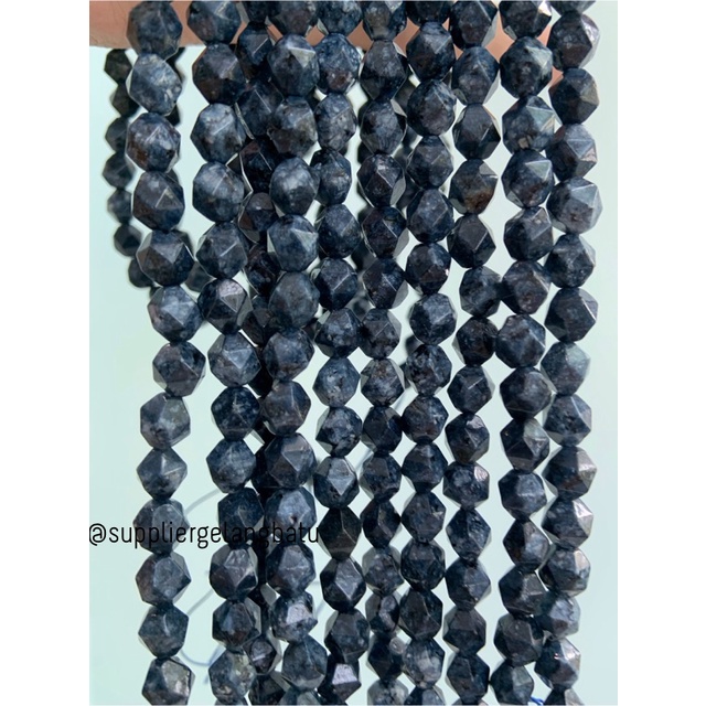 batu faceted hexagon 8mm RHODONITE HITAM corak natural kalimantan akik