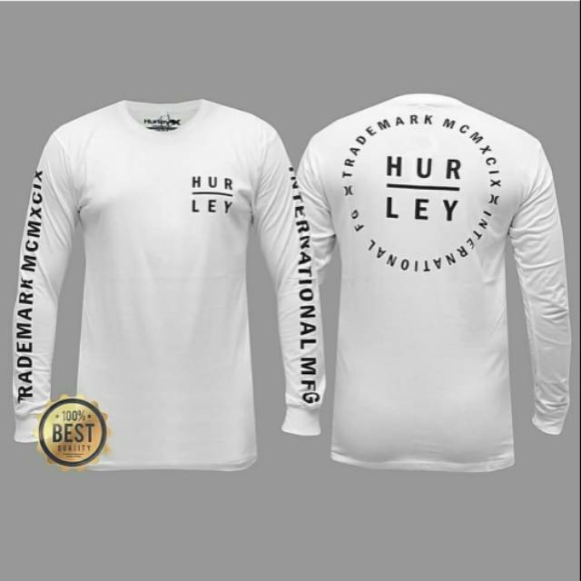 Tshirt baju kaos hurley trandmark lengan panjang longsleeve putih