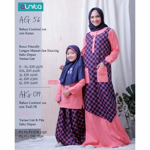 GAMIS COUPLE - baju gamis couple ibu dan anak perempuan AG 056 nibras - XXXXXL