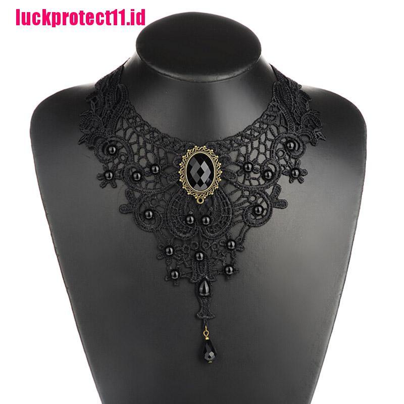 【LUCK】Black Lace&amp; Beads Choker Victorian Steampunk Style Gothic Collar Necklace Gift