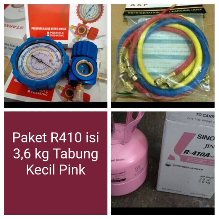 Paket Lengkap Freon R410 isi 3,6kg Tabung Pink Kecil Segel R410a 410a