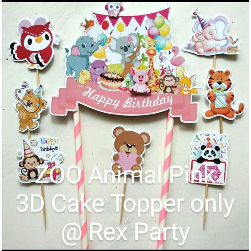 Zoo animal Girl Cake Topper/Topper Kue One Year/Cake Topper One 3D