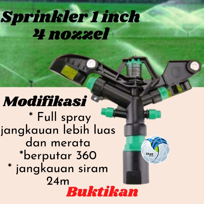 Sprinkler 4 Nozzle Mutar 360 Drajat Sprinkler 1 inchi sprinkle springkler pertanian shaestore15