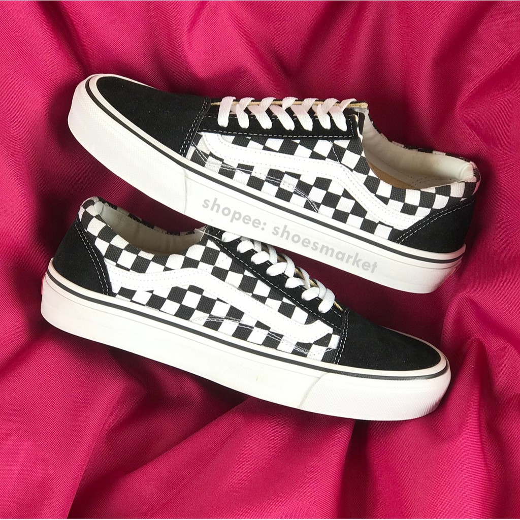 OBRAL SEPATU VANS OLDSKOOL CHECKERBOARD BLACK WHITE