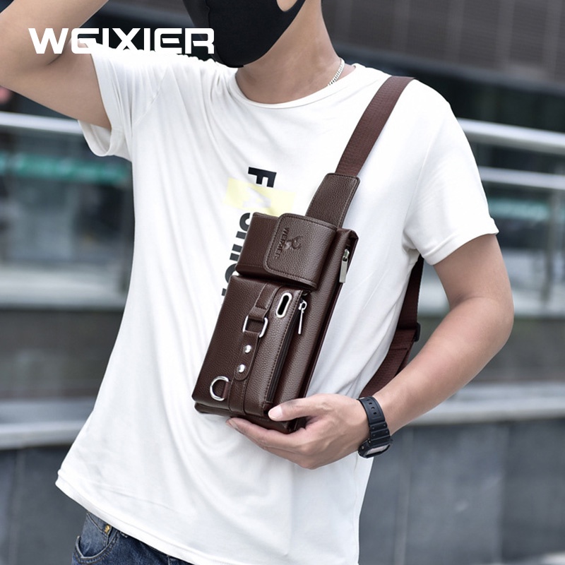 WEIXIER 8117 Tas Selempang Pria Kulit Waistbag Anti Air WK-SBY