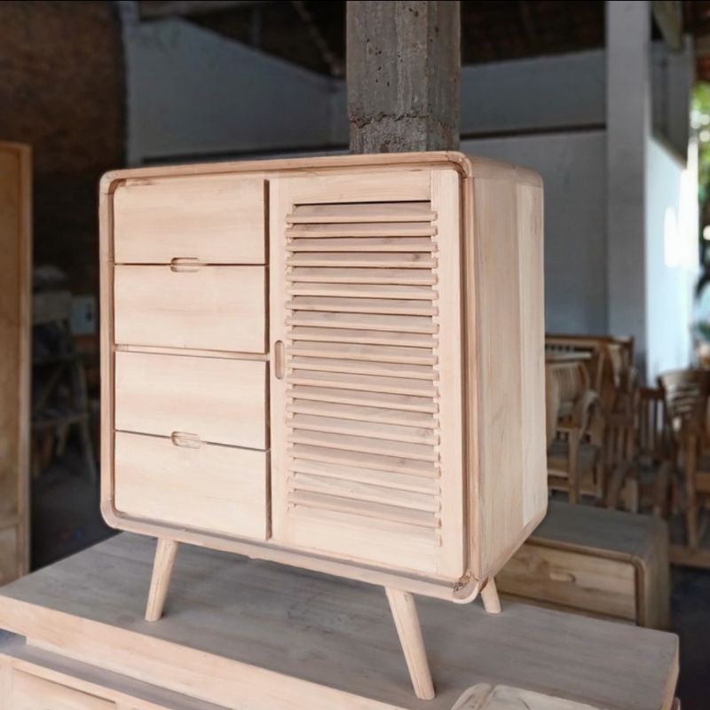 meja tv nakas minimalis kayu jati berkualitas mentah 90x45x100cm