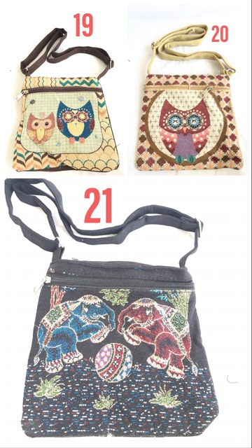 Tas selempang mini anak wanita casual OWL Gajah Thailand kanvas import