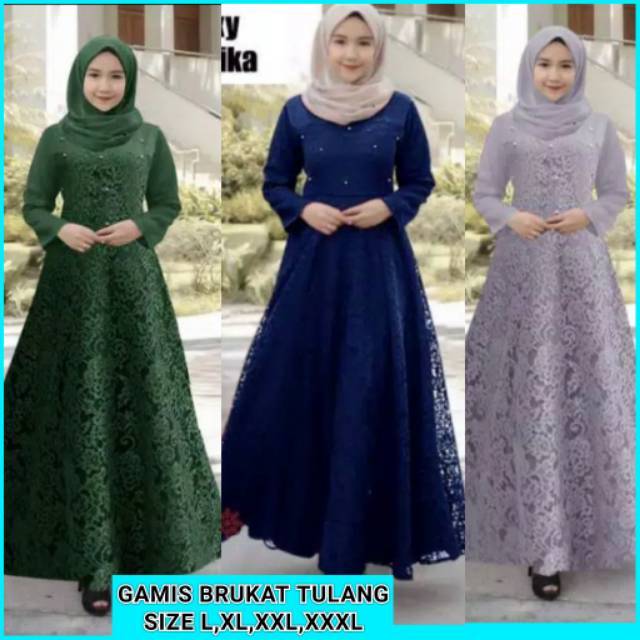 GAMIS BRUKAT MAXI GUCHIKA,GAMIS MUSLIM FULL BRUKAT ,BRUKAT PREMIUM