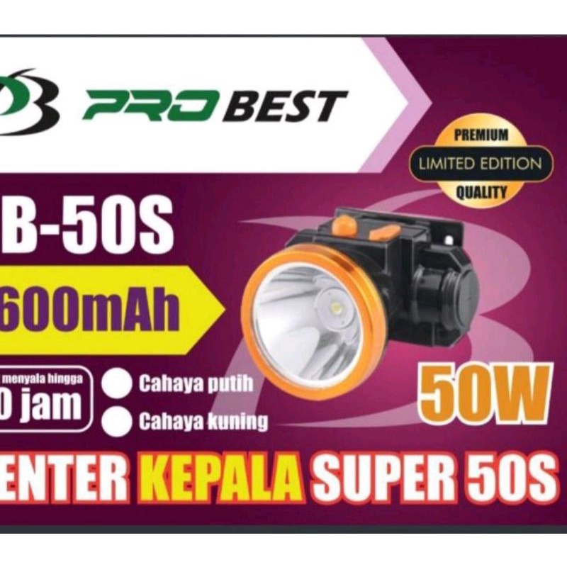 Senter Kepala 50 Watt Probest PB-50S/Tahan 30 Jam/ Senter