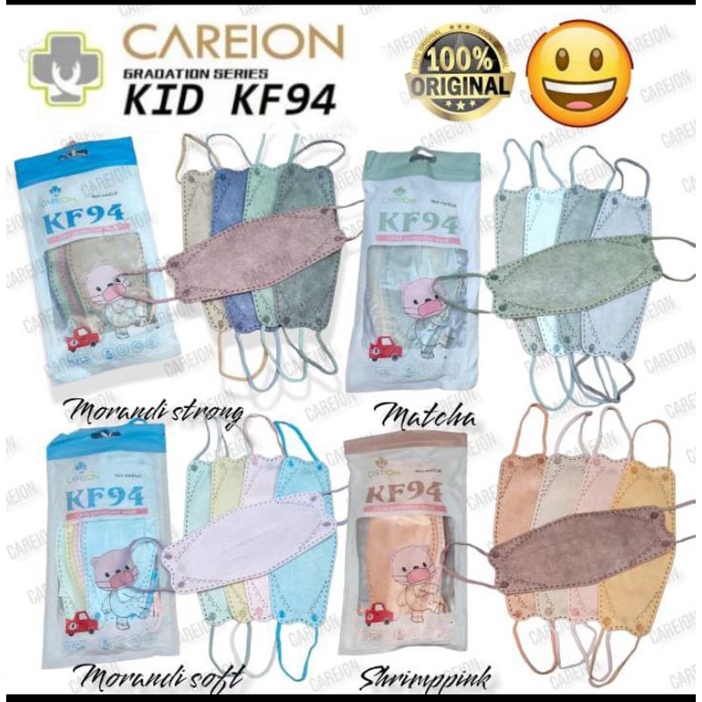 READY STOK ISI 10 / 20 MASKER ANAK KF94 KF 94 ANAK MERK CAREION ICARE I CARE CHASA WARNA WARNI. EVO POKANA MED 4 PLY. WARNA WARNI POLOS