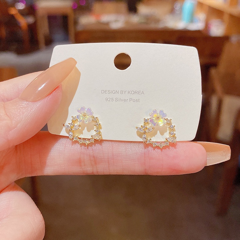 Anting Tusuk Sterling silver 925 Desain Bunga Hias Zircon Gaya Mewah Untuk Wanita