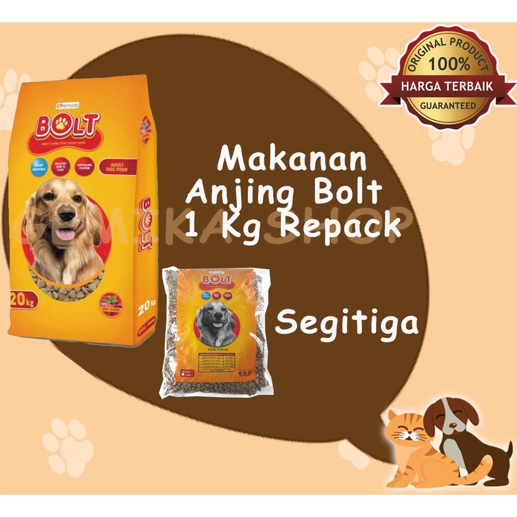 Makanan Anjing Bolt 1 Kg Repack  Beef Segitiga