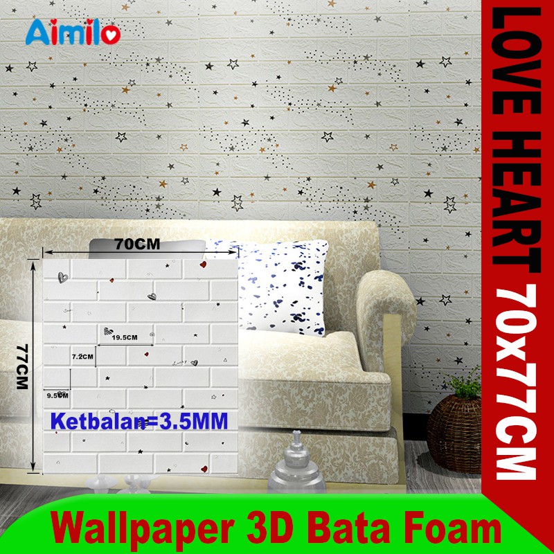 (Aimilo)  Wallpaper Dinding 3D Foam Motif Batu Bata Dekorasi Dinding Kamar Murah Ukuran 70 x 77 CM-3.5MM AiBK3-6