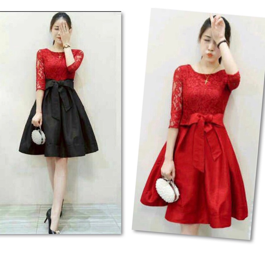 Baju Gaun Pesta Wanita Midi Dress Korea Remaja Dewasa Anak Tanggung Baju Brokat Kondangan Dres Bruka