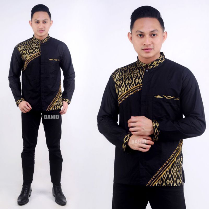 BAJU KOKO HITAM BORDIL KUNING