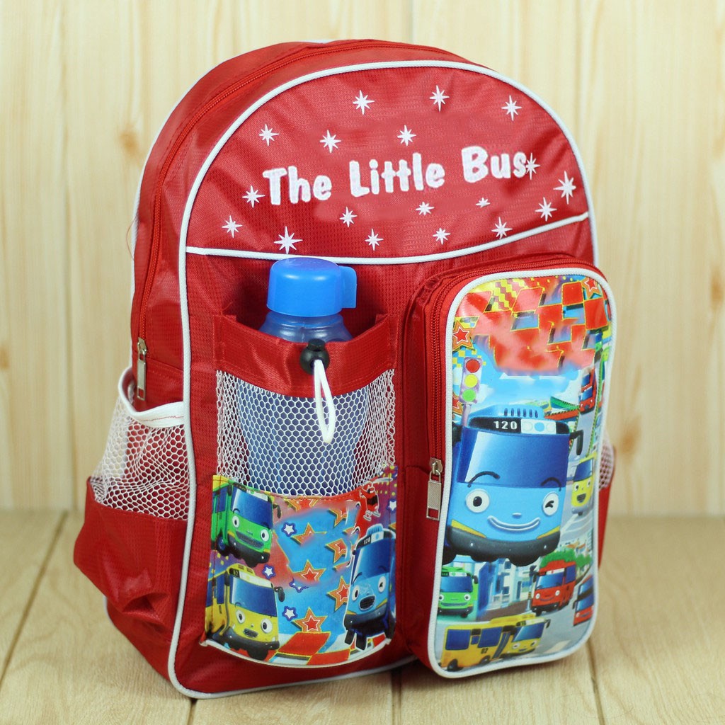 Tas Gendong Little Bus Merah Ransel Anak Cowok TK PAUD SD Keren Trendy Kece Free Botol Minum Gratis