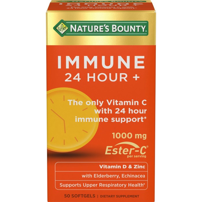 Natures Bounty Immune 24 hour vitamin C 1000mg + vitamin D &amp; Zinc 50 softgels kekebalan tubuh