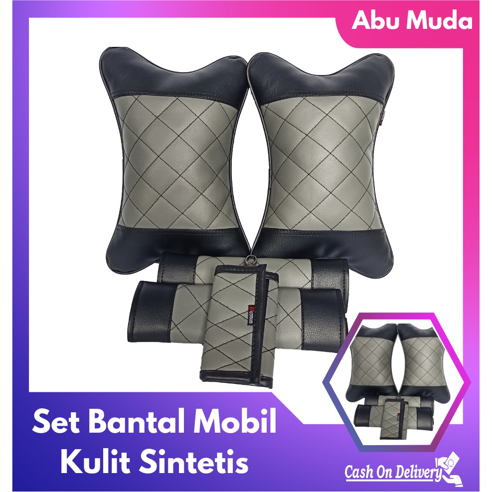 Set Bantal Mobil 3 in 1 Premium 2 Bantal Mobil 2 Seatbelt Dan Kunci STNK