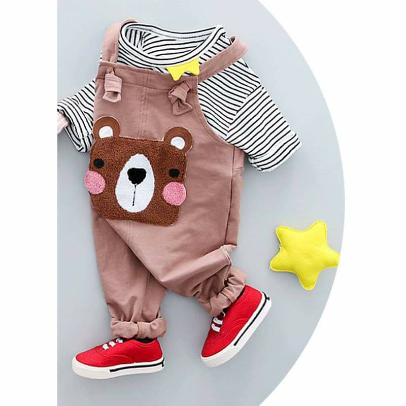 Setelan Anak Cewek  Beary Coffee Overall Set 2in1